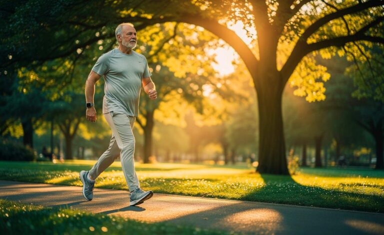 Illustration von täglichen Spaziergängen ab 55 Jahren zur Förderung der Gehirnfunktion