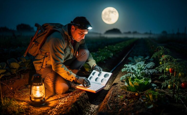 Illustration von einem Geologen, der erklärt, wie der Mondkalender die Gartenpflege natürlicher und erfolgreicher macht