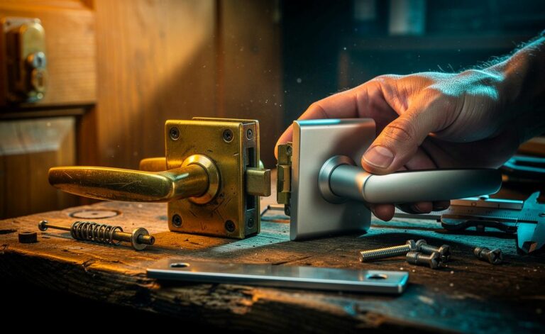 Illustration von der Robustheit älterer Haustürgriffe im Vergleich zu modernen Modellen aus Sicht eines Schlossers