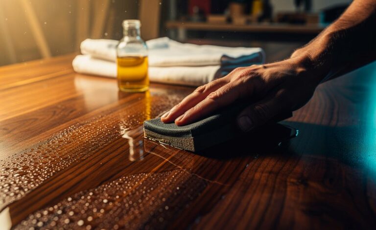 Illustration von Nassschliff mit Öl auf Massivholz für dauerhaft seidig-glatte Holzoberflächen