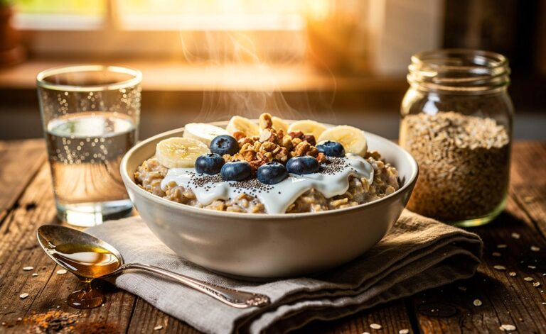 Illustration von einem Haferflockenfrühstück zur natürlichen Förderung der Verdauung