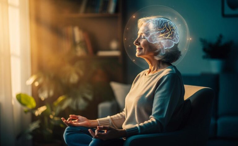 Illustration von täglicher Meditation zur Verbesserung der kognitiven Funktion im Alter